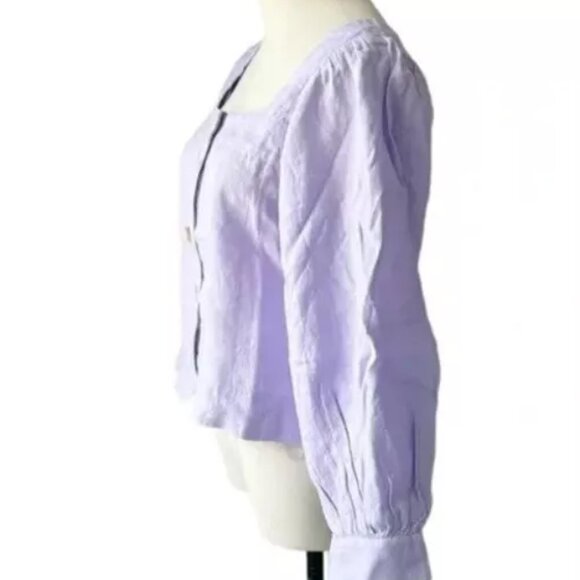 New JCREW Size L Squareneck Button-Up top in Linen - Lavender Jade - Picture 4 of 5
